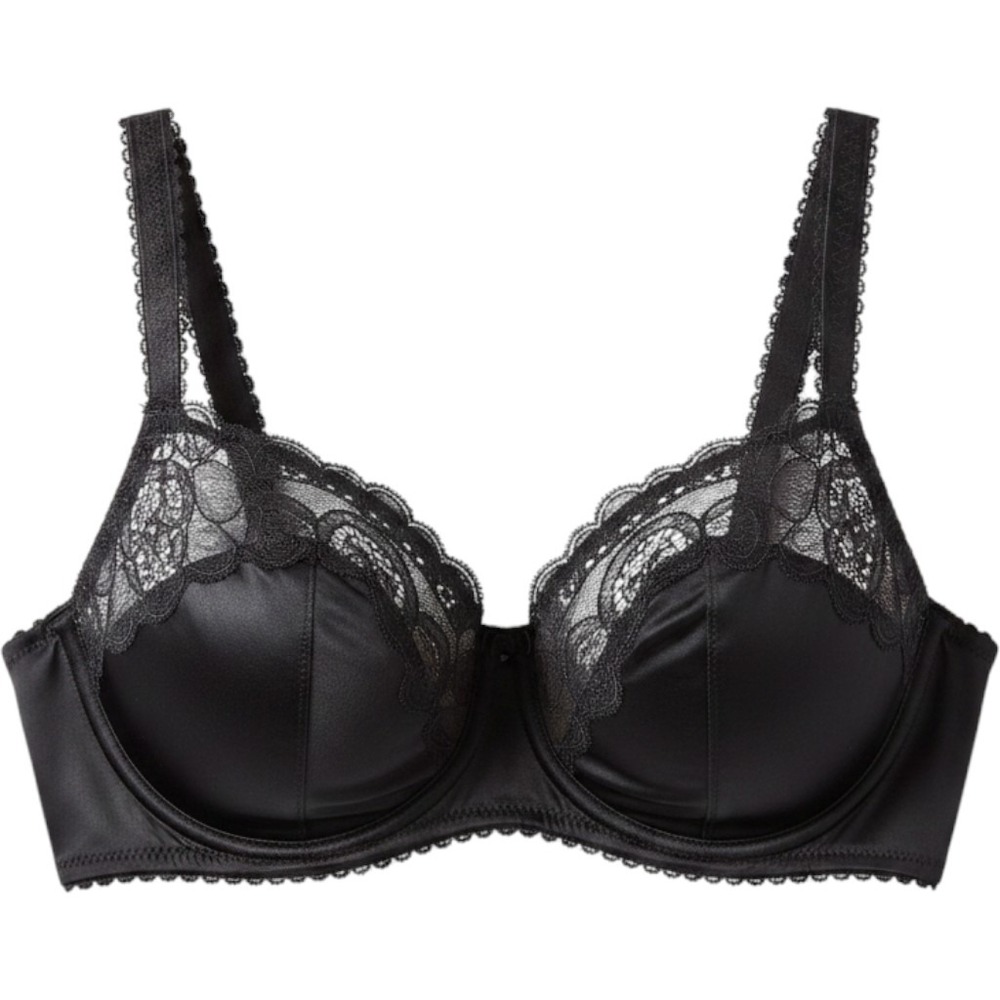 Skims Stretch Satin Lace Unlined Balconette Bra Onyx Black BA-BAL-4449 42B - Picture 1 of 2
